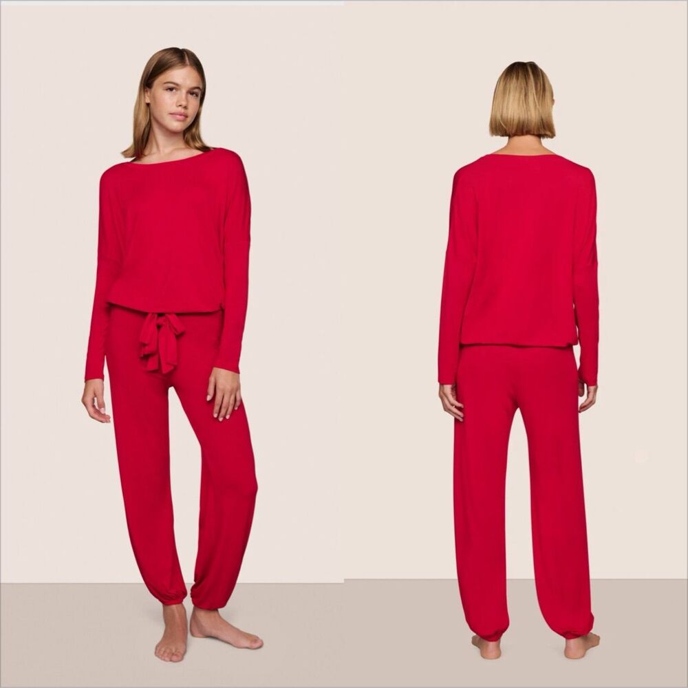 Eberjey Gisele Slouchy Pajama Set Size Large Red Tencel Modal
